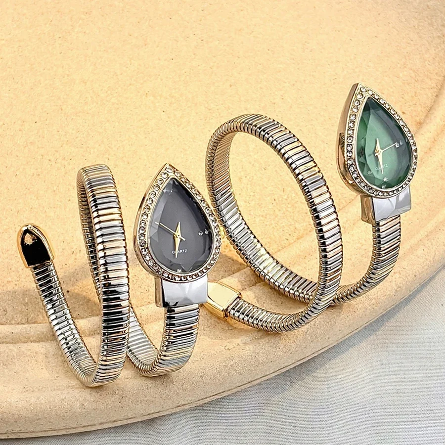 Ladies Winding Bracelet Watch Snake-Headed Quartz Timepiece Stylish European And American Brand Elegant Wristwatch