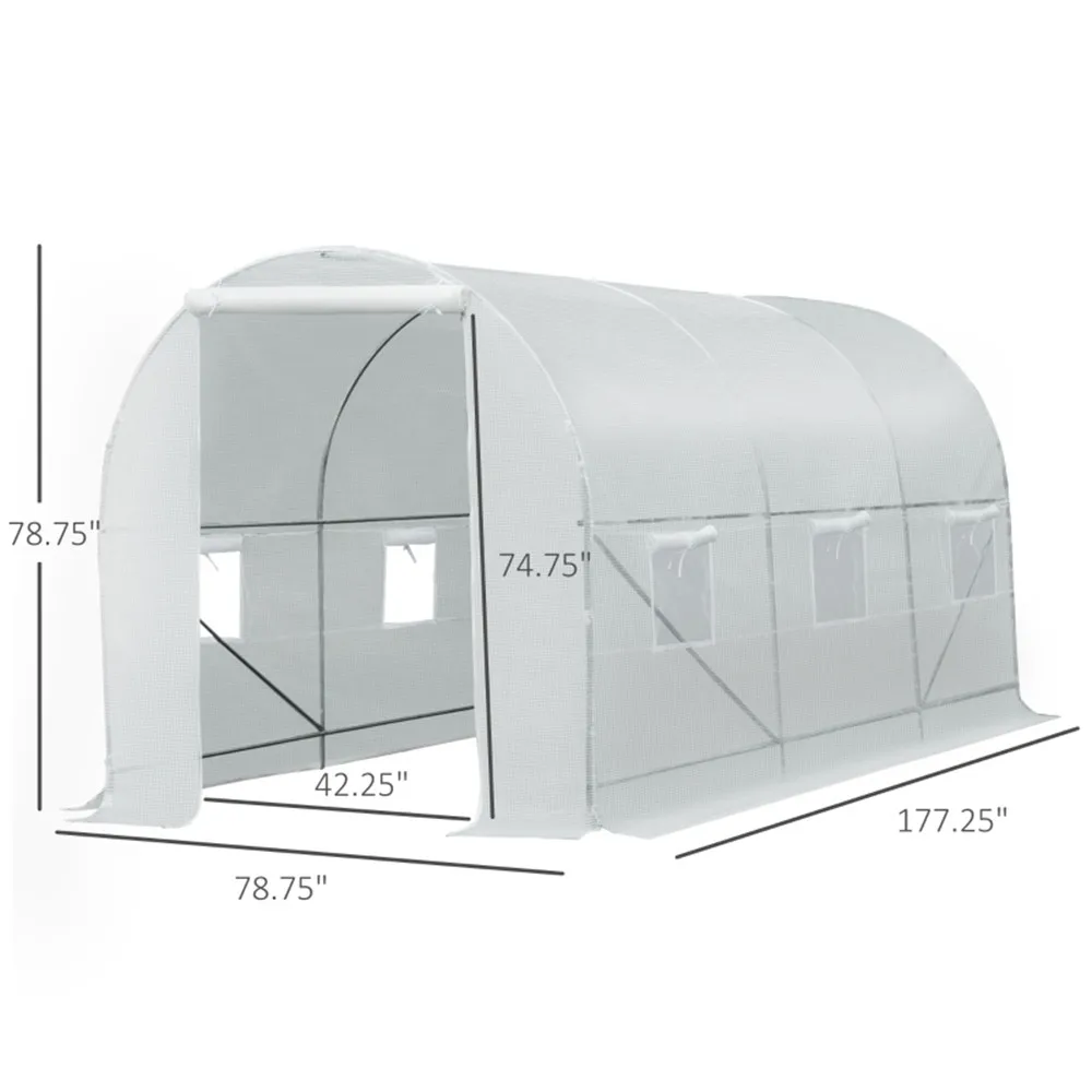 15' x 7' x 7' Outdoor Walk-In Tunnel Greenhouse Large Garden Hot House Kit with 6 Roll-up Windows & Roll Up Door[US-Stock]