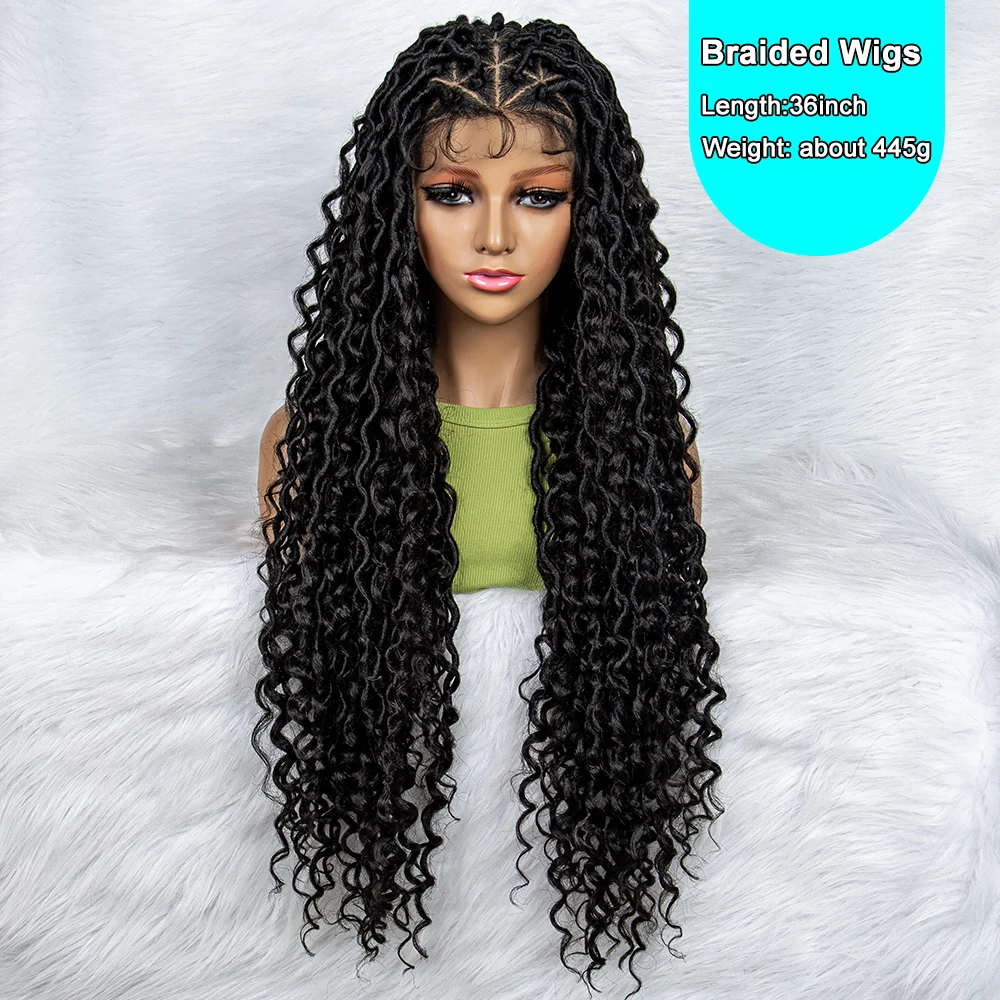 Synthetic Full Lace Wig Braided Wigs For Black Women Knotless Box Wig Braid Braiding Hair Water Wave Wavy Braids Wigs