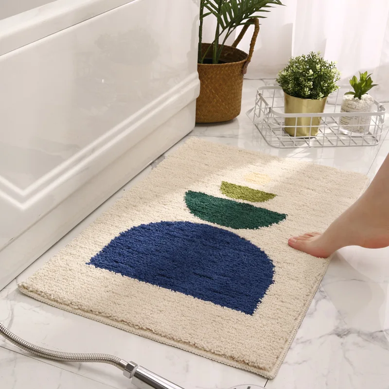 Modern Abstract Art Microfiber Bath Mat Flocking Bathroom Rug Decorative Carpet Non-slip Absorbent Shower Door Mat Foot Pad