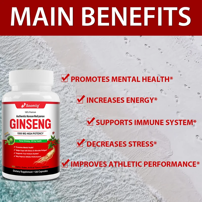 Ginseng Extract Capsules 1500 Mg - Stress Relief, Anti-Fatigue, Dietary Supplement for Energy and Focus for Men and Women