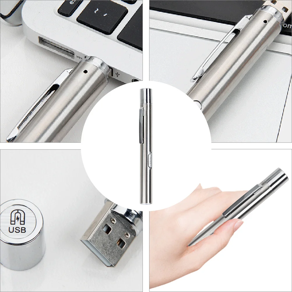 2 قطعة من الفولاذ المقاوم للصدأ قلم طبي مصباح يدوي USB قابل لإعادة الشحن LED قلم ضوء مدمج محمول أداة تقييم الأعصاب أبيض ساطع #1