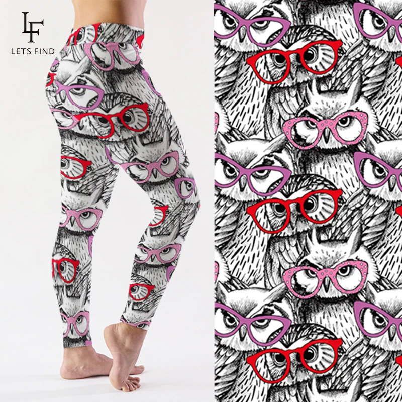 LETSFIND  Women High Waist Elastic Fitness Pants New Cartoon Owl Printed Soft Stretch Leggings Hot Sale