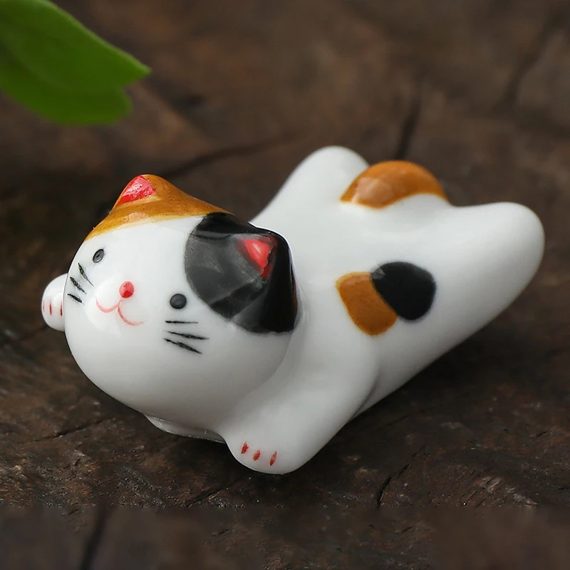 Japanese Style Underglaze Ceramic cute cat Chopstick Holder Tableware Restaurant Simple Oval Spoon Bracket Utensil For Kitchen