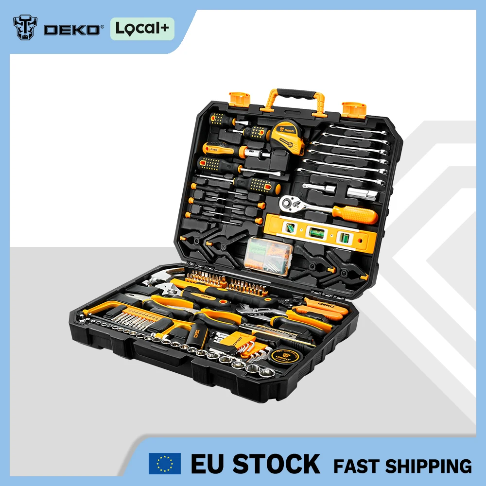 DEKO 228 قطعة مع صندوق أدوات بلاستيكي حقيبة للتخزين مفتاح بانة أداة إصلاح السيارات مزيج حزمة مجموعة أدوات مختلطة مجموعة أدوات اليد