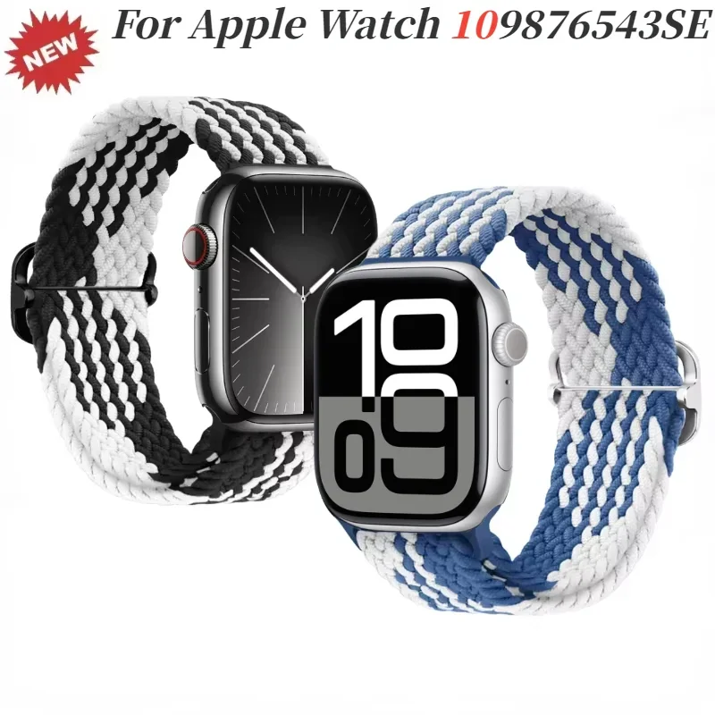 

Регулируемый нейлоновый эластичный ремень для Apple Watch Band 46 мм 45 мм 41 мм 44 мм 40 мм Серия 10 9 8 7 6 5 4 SE Плетеный ремешок iWatch 42 мм