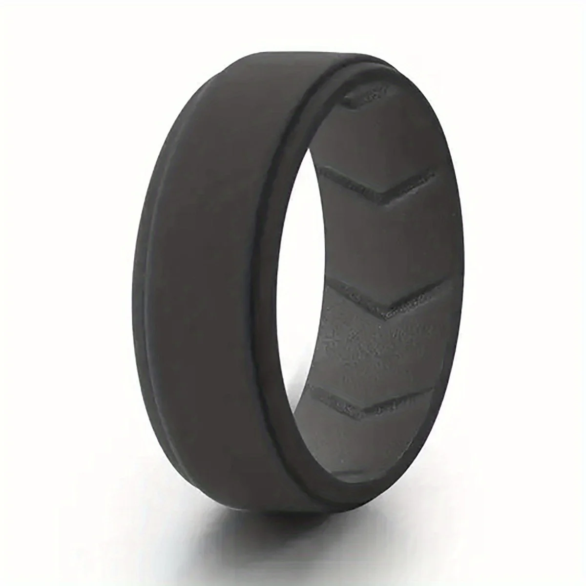 1pc Comfortable Silicone Men\'s Wedding Band with Breathability Grooves Single Ring Running Casual Wear Gift for Husband