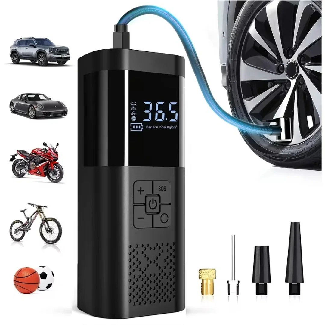 Compressor de ar portátil para carro, 3 vezes mais rápido, 150 PSI, bomba de ar sem fio para encher pneus, com manómetro digital, para carros, motocicletas e bicicletas.
