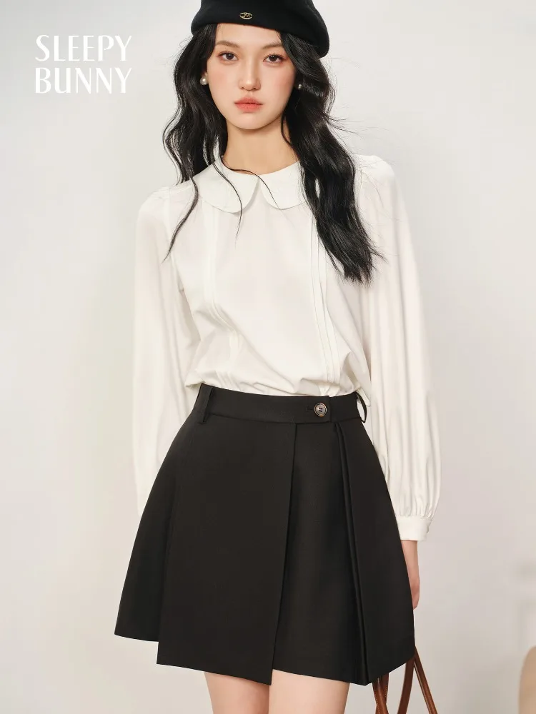 

Elegant White Doll Collar Blouse Women Early Autumn Long Sleeve Shirt Slim Vintage Sweet Korean Inner Layer Top Office Casual