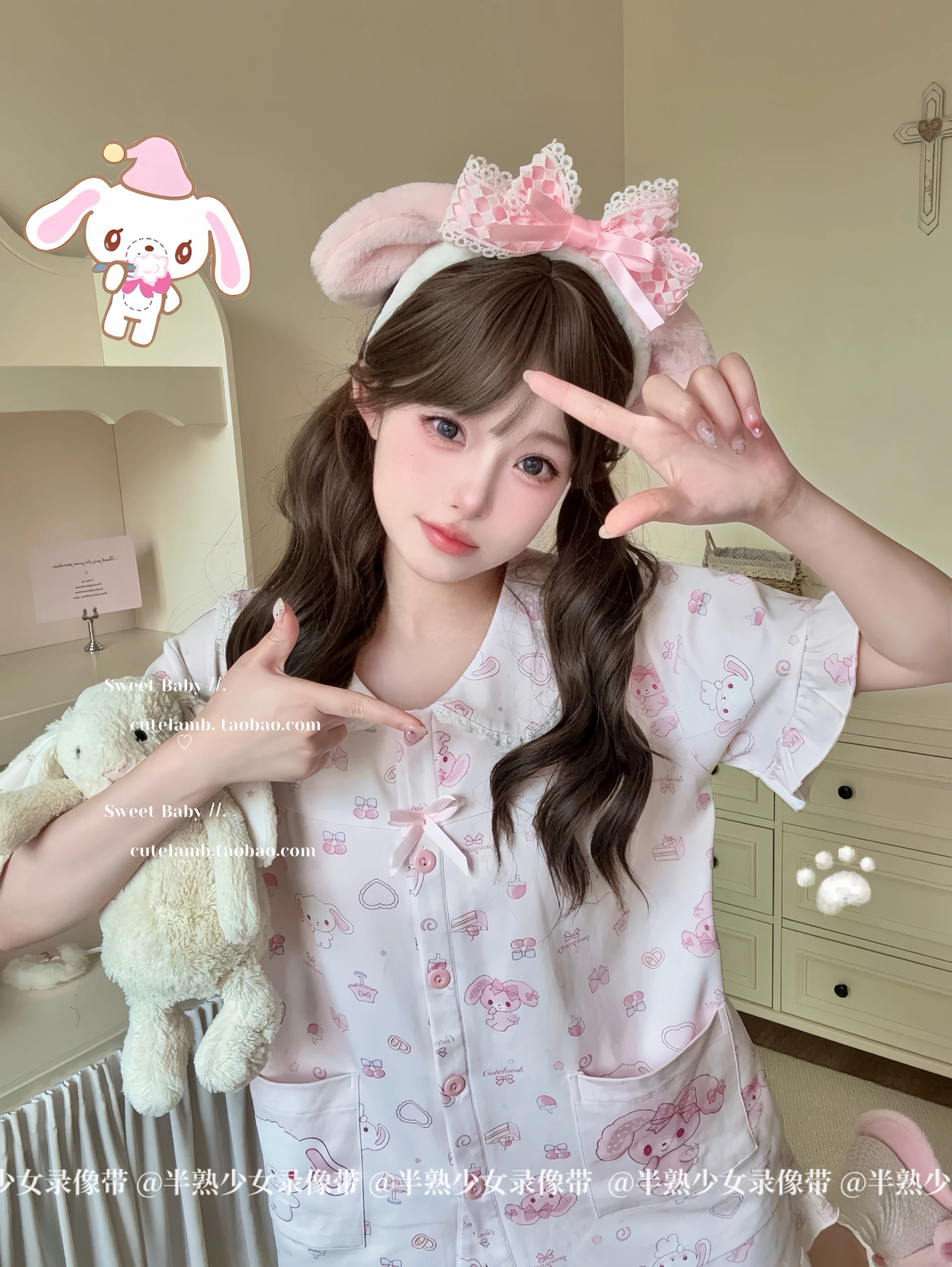 Original Japanese 2025 New Doll Sweet Girl Collar Long-sleeved Pajama Set Cute Pure Cotton Soft Breathable Loungewear