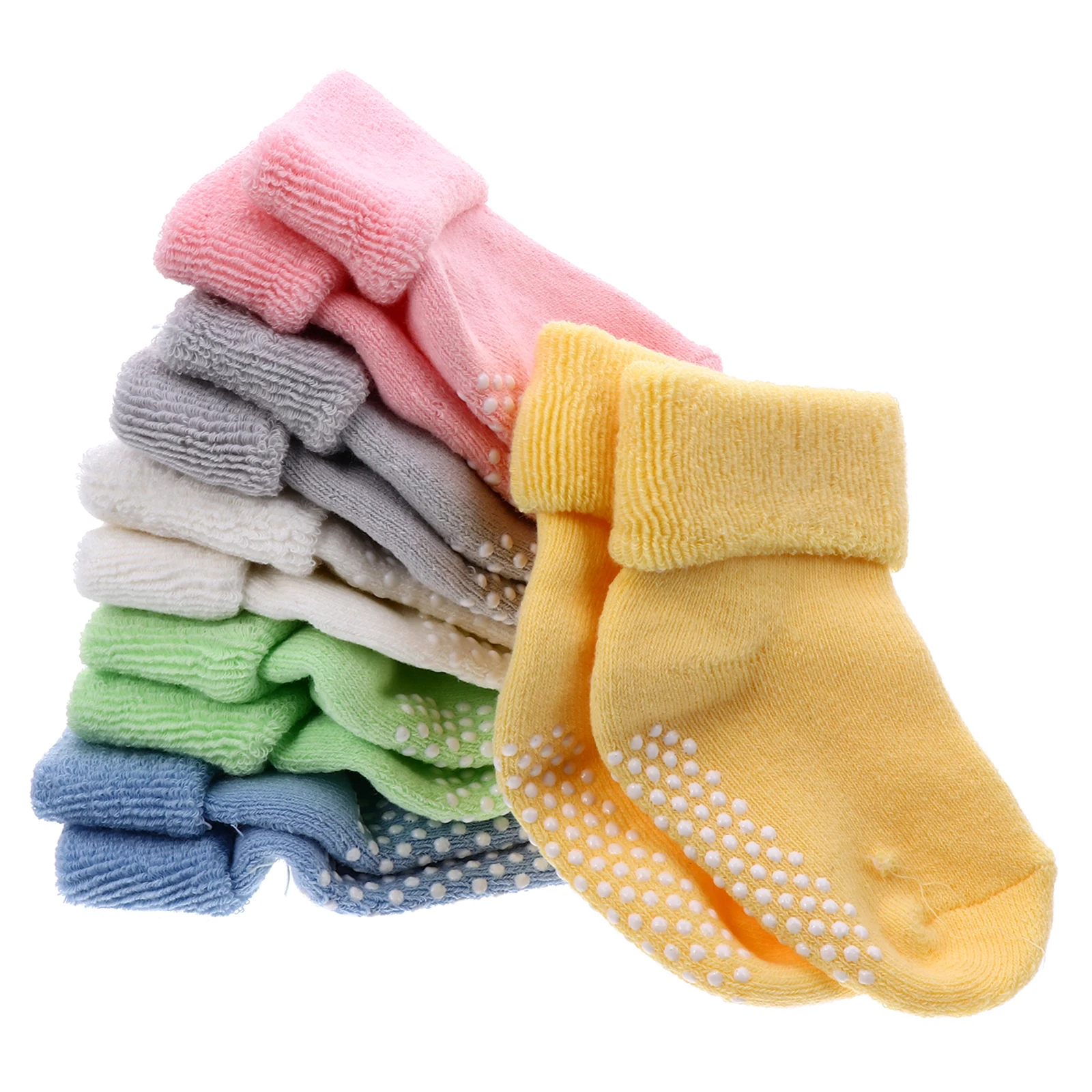 

6 Pairs Anti-slip Non- Toddlers White Baby Duenne Cotton Material Breathable Comfortable Sweat Absorption Skin-friendly