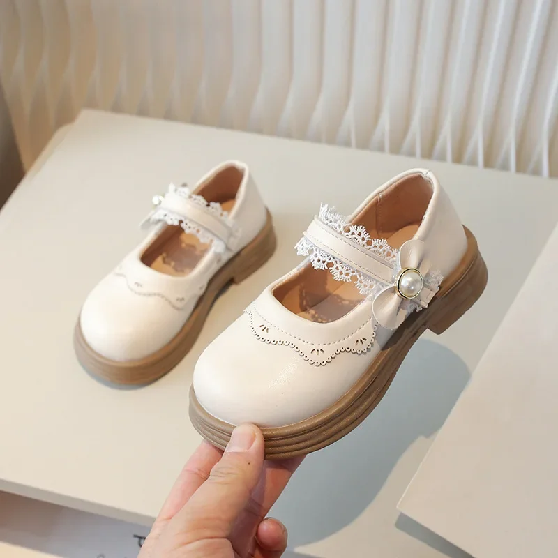 Chaussures en cuir Sweet Lolita pour enfants, chaussures d'école noires, mode décontractée, bord à volants, princesse Mary, chaussures à essence pour enfants, semelle optique