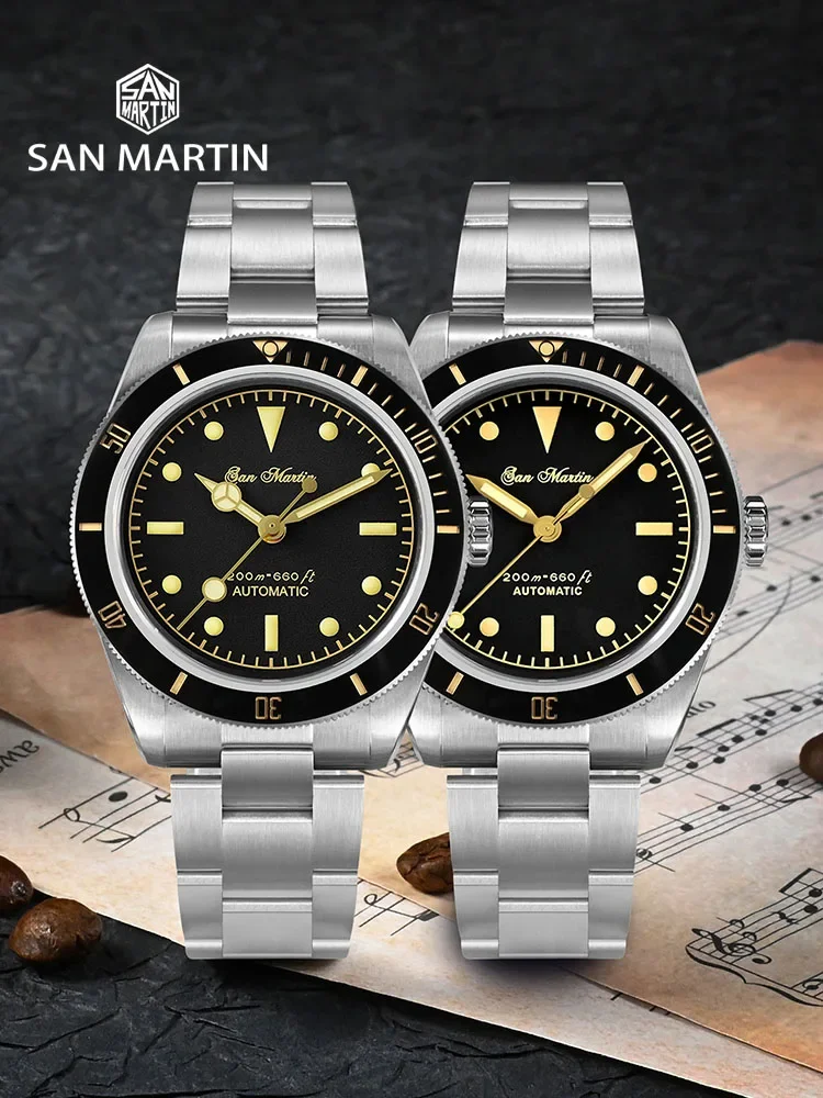 San Martin Vintage 38mm 6200 Diver Watch New Upgraded for Men Luxury NH35 Automatic Mechanical Sapphire Waterproof 200m Relojes