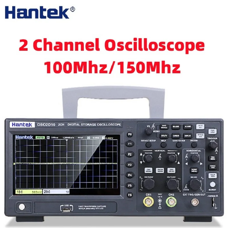 Hantek-DSO2D10 2 Channel Oscilloscope Portable 100mhz Bandwidth Waveform Generator Digital Oscilloscope 1GSa/s Instrument Tools