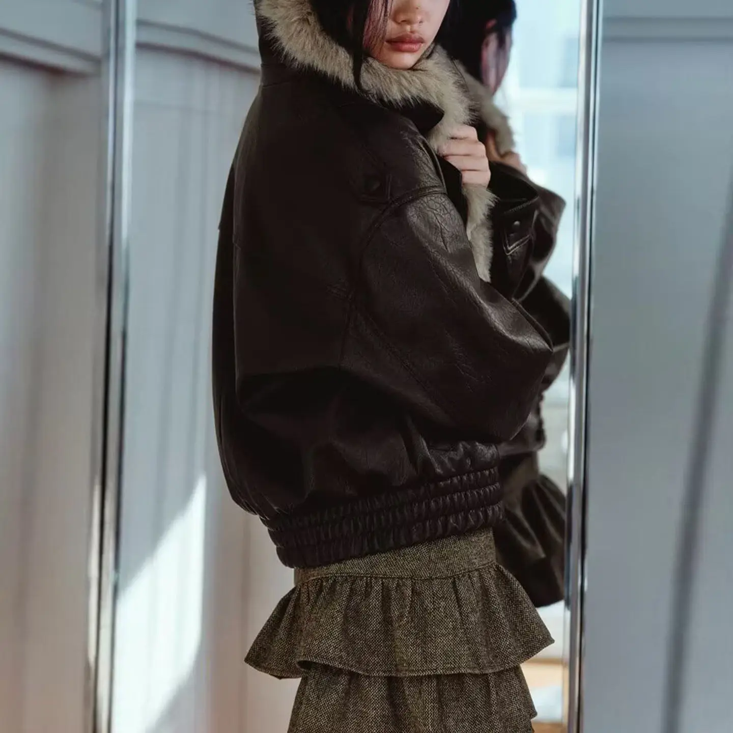 Z Manteau détachable Faionable pour femme Personali Aosphère Commuting Cuir Jaet Long Sve Longueur régulière Hiver