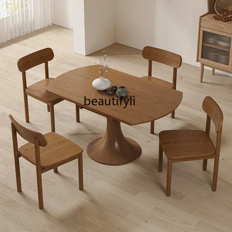 

ss7486 SSNordic wood square becomes round dual-purpose dining table Modern household round retractable folding dining table and