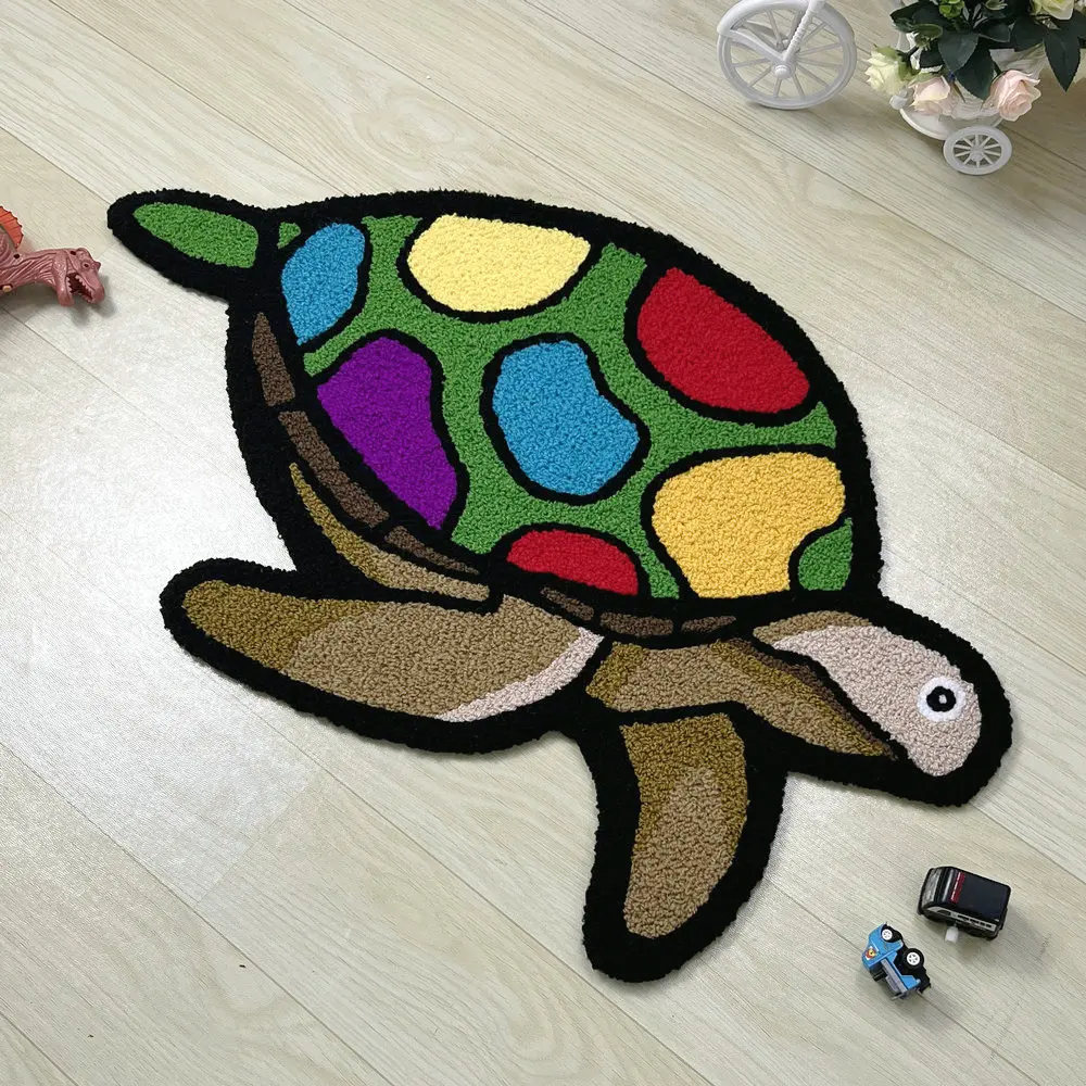 Sea Turtle Rug for Kids Bedroom Decor 3D Tortoise Shape Non Slip Floor Mat Living Room Bedside Plush Carpet Doormat Area Rugs