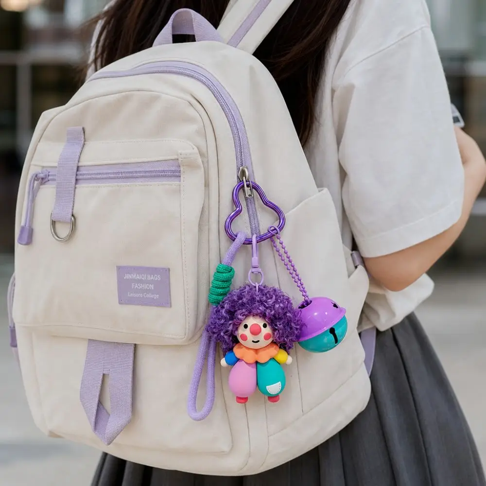 Trendy Funny Curly-haired Clown Keychain Creative PVC Bag Charm Pendant Cartoon Cute Curly-haired Key Ring Girls Gifts