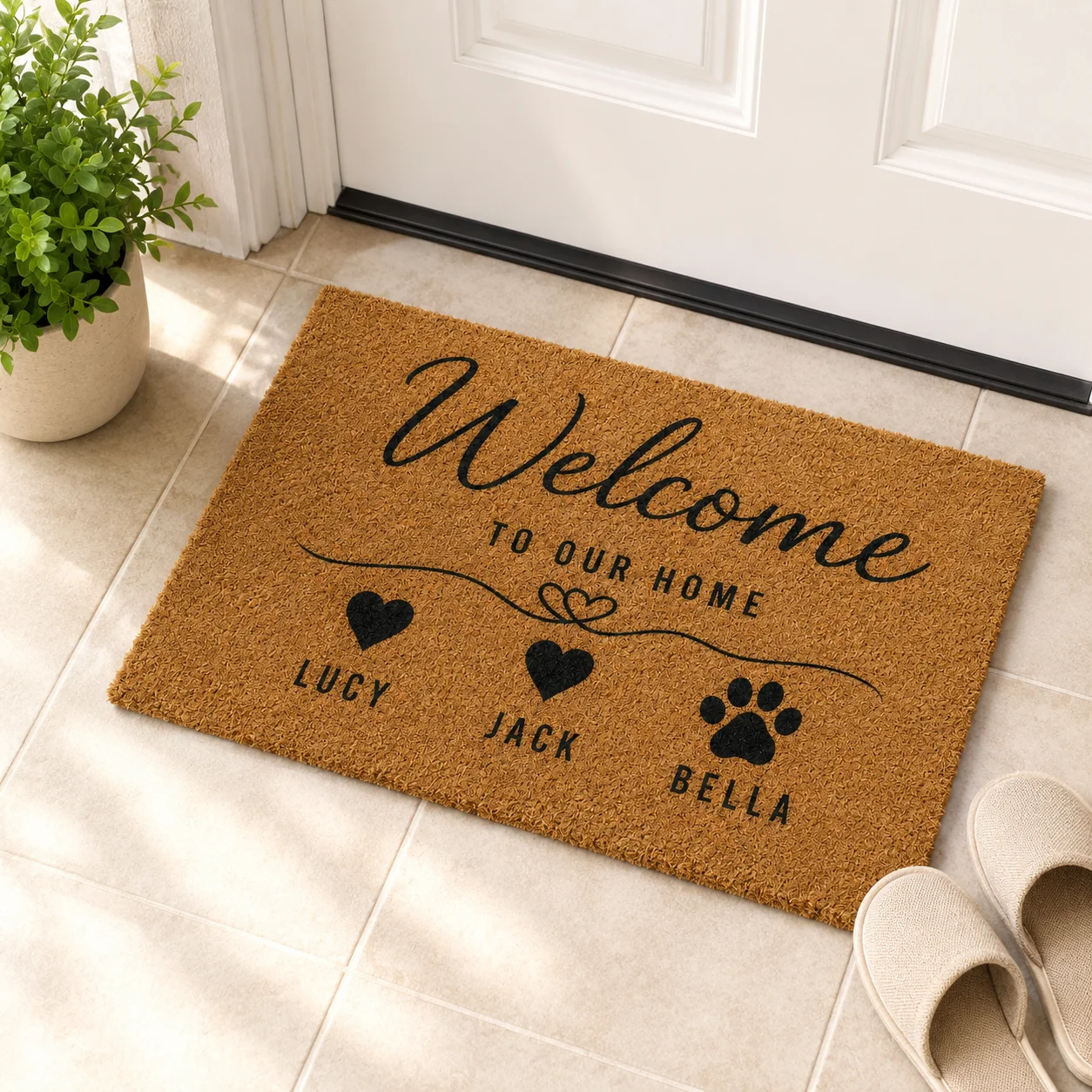 Custom Pet Doormat Personalized Photo Name Text Coir Welcome Mat Non Slip Front Door Entrance Rug Pet Lover Gift Home Decor