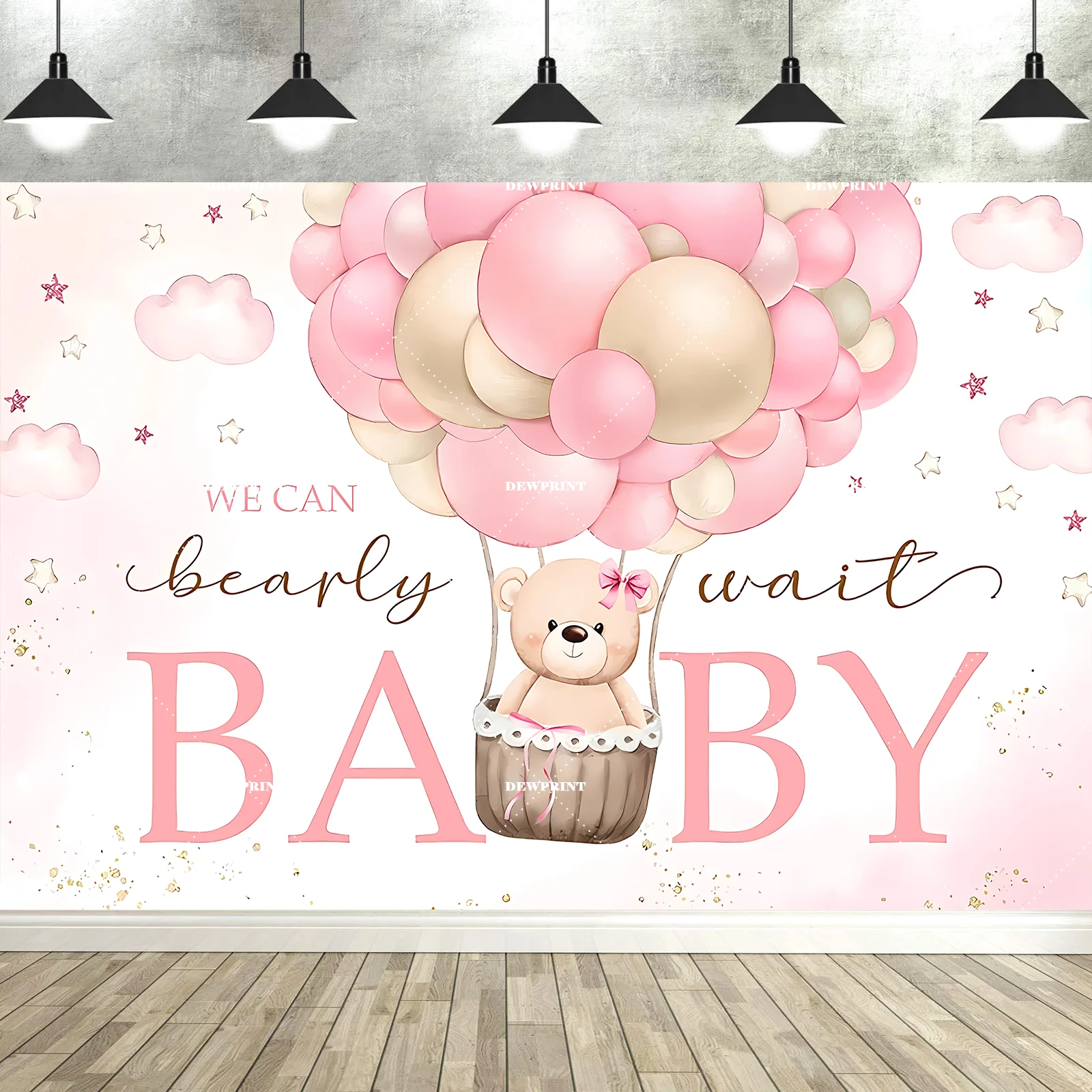 خلفية استحمام الطفل على شكل دب وردي أزرق يمكننا الانتظار على شكل دب لديكورات استحمام الطفل لحديثي الولادة خلفية دعائم الصور #2