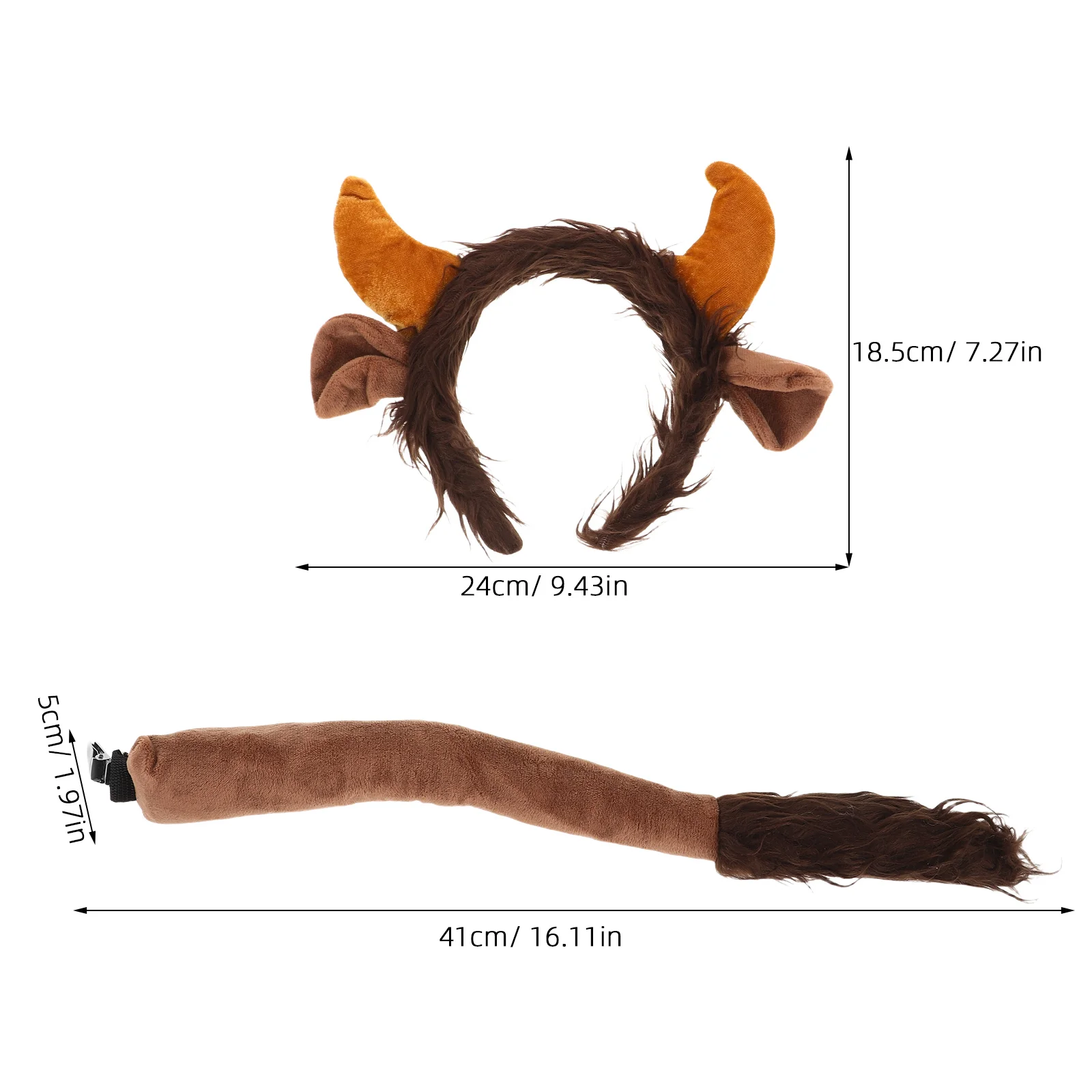 1세트 소 귀 머리띠 황소 뿔 꼬리 세트 부드럽고 가벼운 소재 할로윈 크리스마스 테마 파티 의상 액세서리
