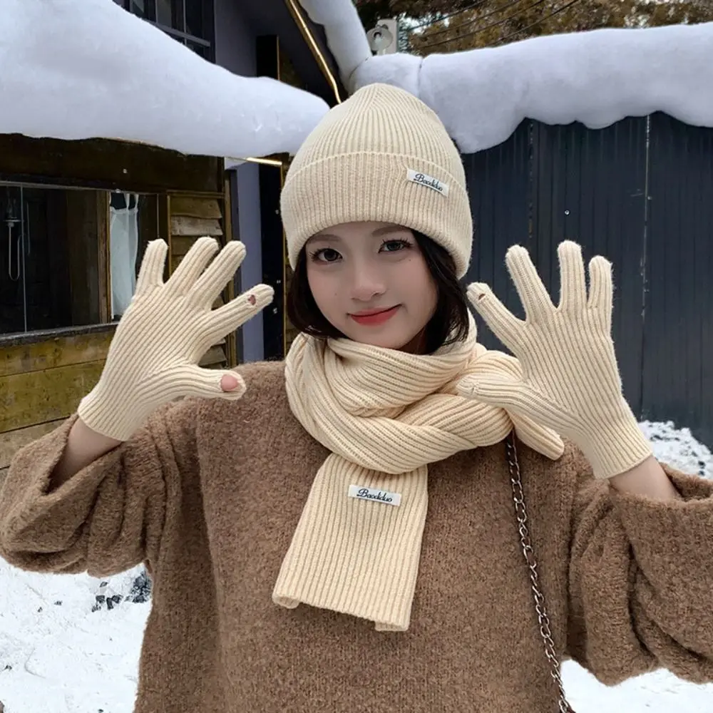 الحماية الحرارية بلون قبعة وشاح قفازات مجموعة الصوف الدافئ الحراري متماسكة قبعة رشاقته لينة قبعة شتوية قبعة الطقس البارد #3