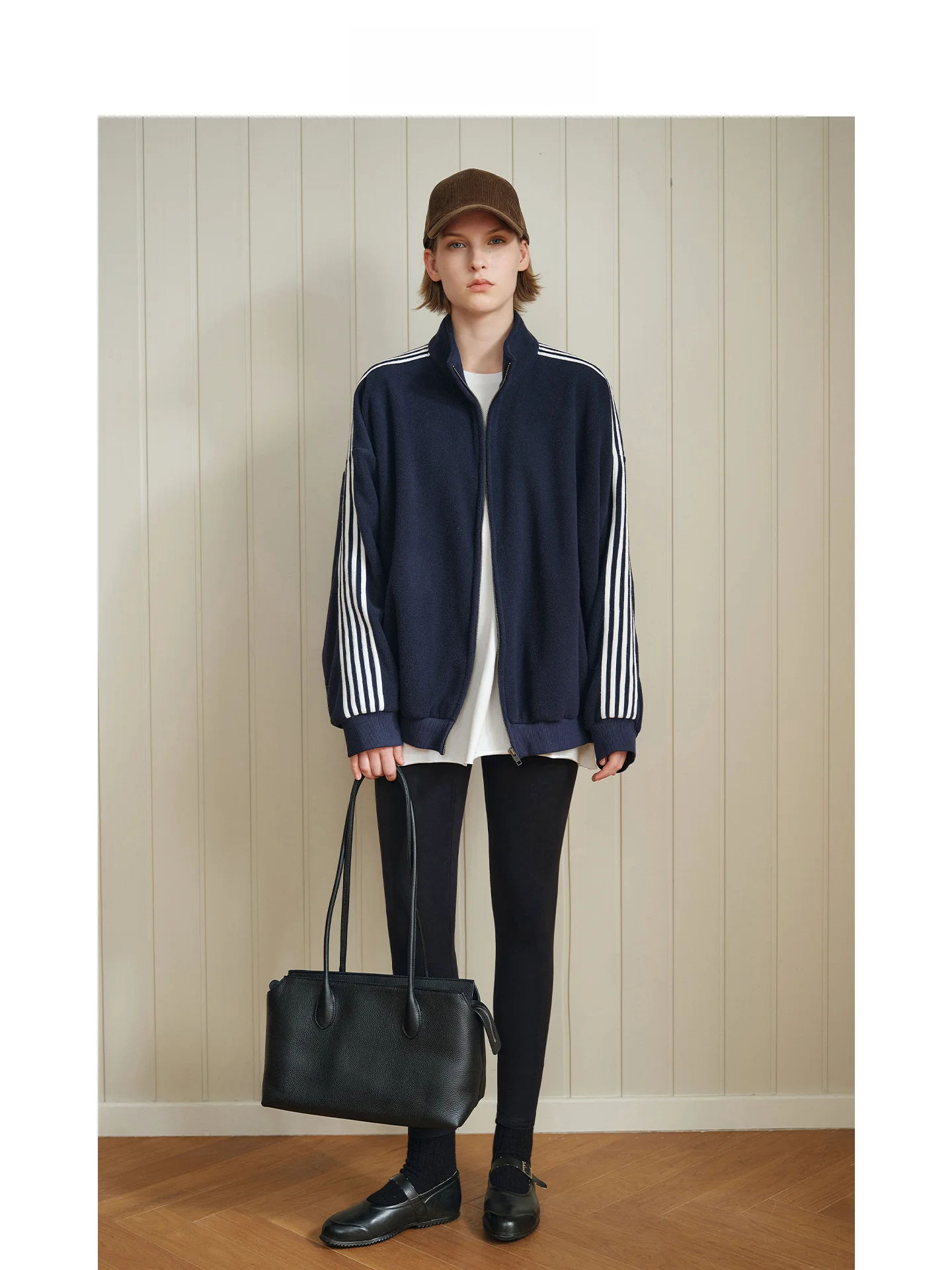 

Mincollection School orm Jaet Thiened Fce Zipper Five Stripes ape Casual Sle Women's ort Outerwear