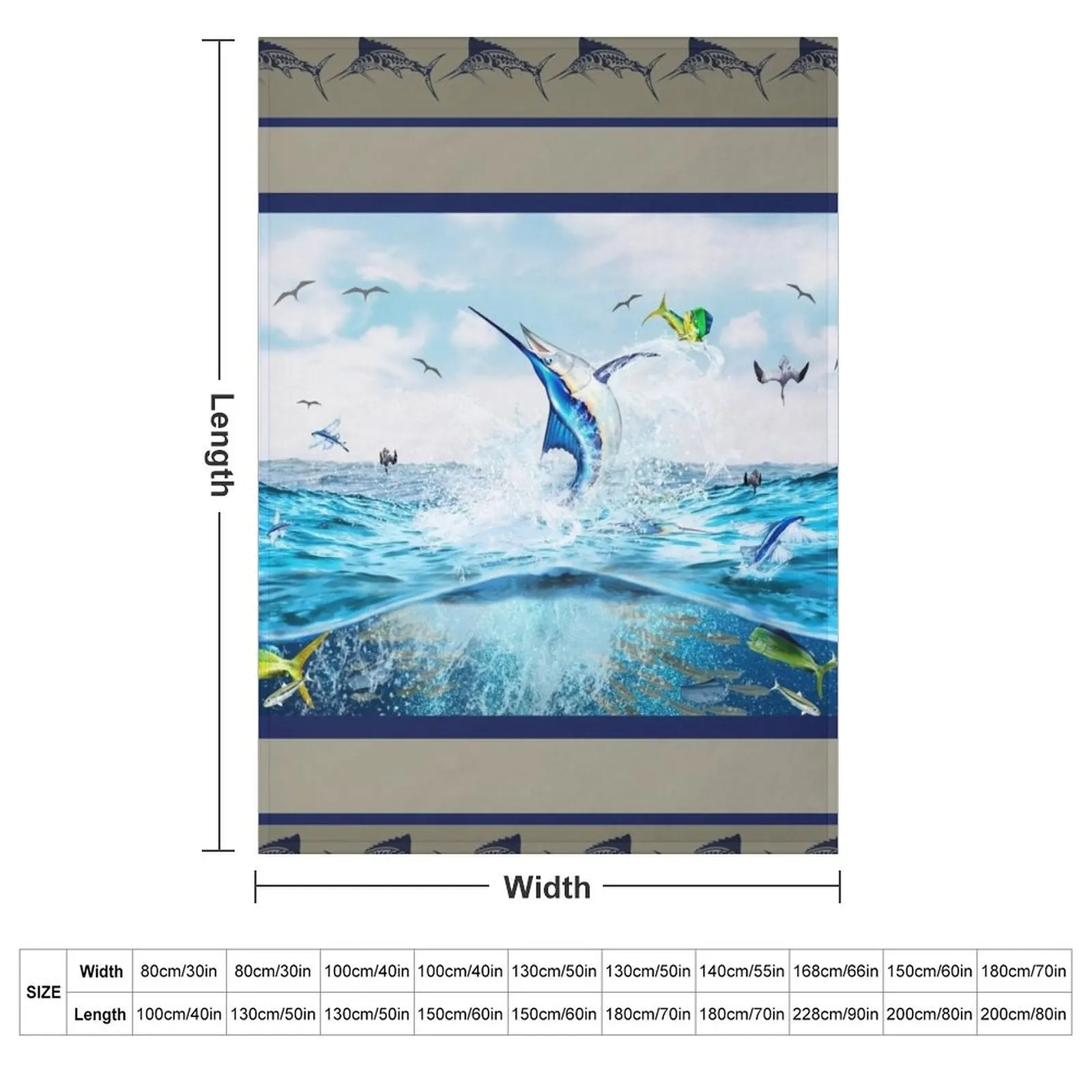 Blue Marlin Hunting Mahi Mahi Throw Blanket couch cozy soft plush fuzzy picnic outdoor blanket