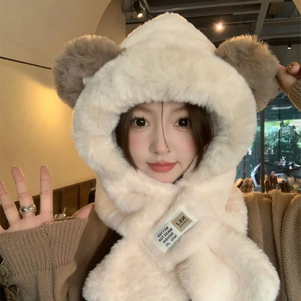 ليو فنغ قبعة الشتاء غطاء للأذنين الرقبة أدفأ قبعات مريحة قفاز مجموعات الأطفال وشاح لطيف رقيق أفخم الدب قبعة الدراجات التزلج #3