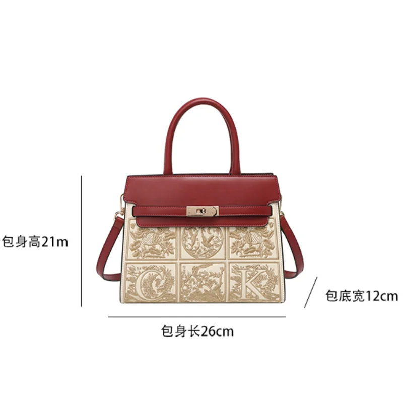 2024 New Ladies Embroidery Red Fashion Bags Large Capacity Handbag Shoulder Crossbody Women\'s Bags