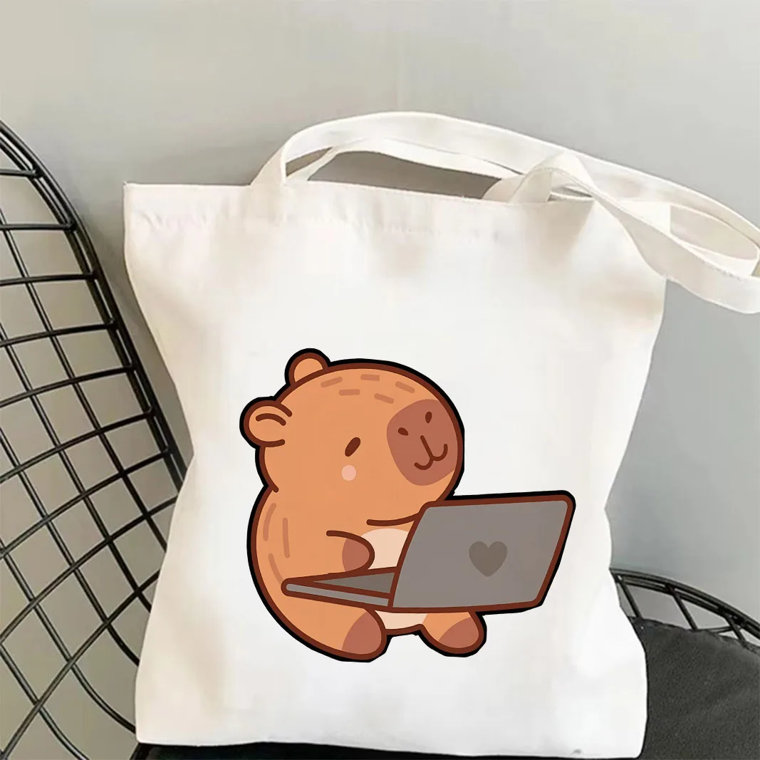 

1pc Adorable Kirby Bala Pattern Canvas Shopper Bag Large Capacity Tote for Students Office Commute Trendy Kawaii Accessory
