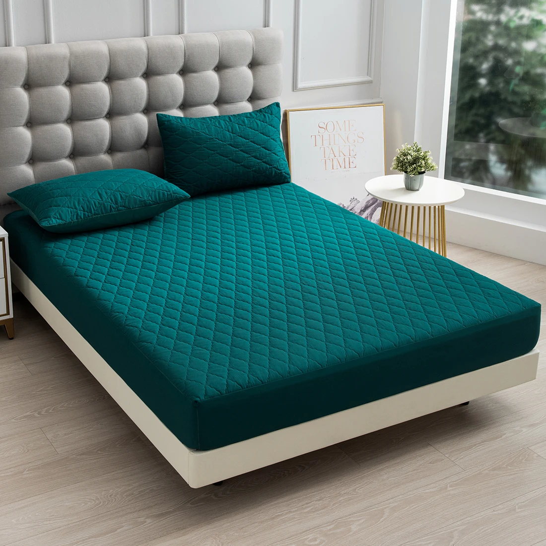 XM-Luvetoria 1pc Fitted Sheet Splash-proof Quilting Bed Cover Bedroom Mattress Protector Solid... product image