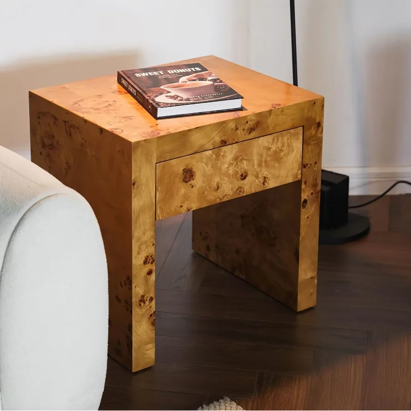 

Mid-century style living room side table, minimalist knot wood veneer headboard storage cabinet