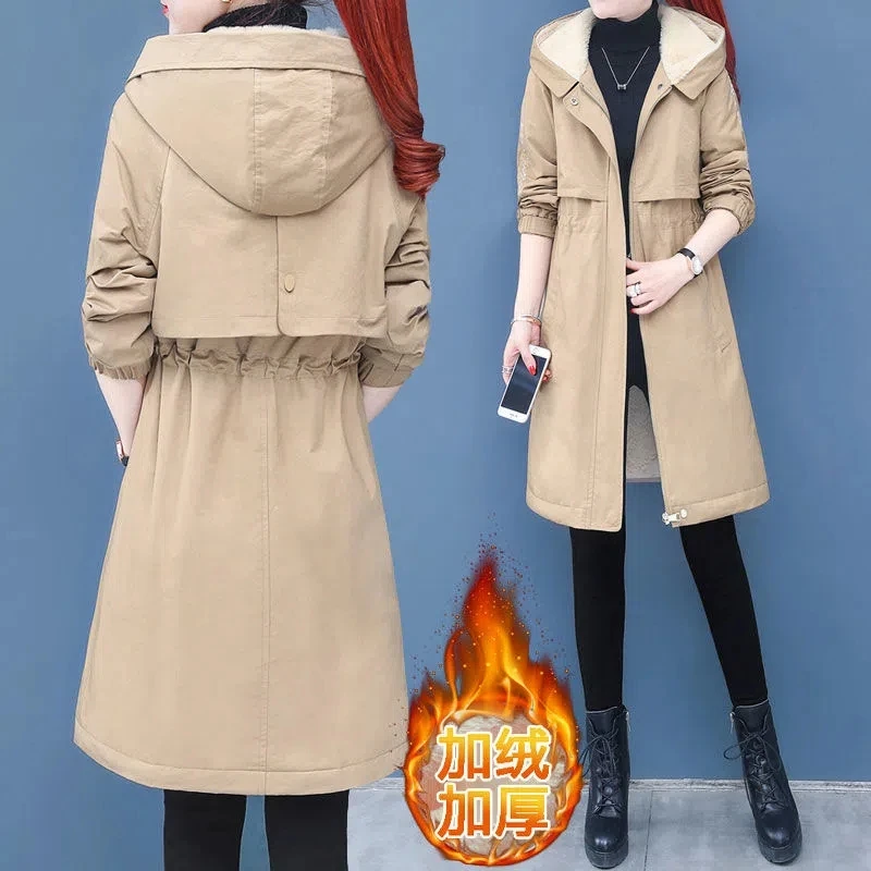 

Velvet Thick Windbreaker Trench Coat Women's Mid-Length 2022 New Autumn And Winter Tooling Popular Winter Coat Thick Jacket Warm