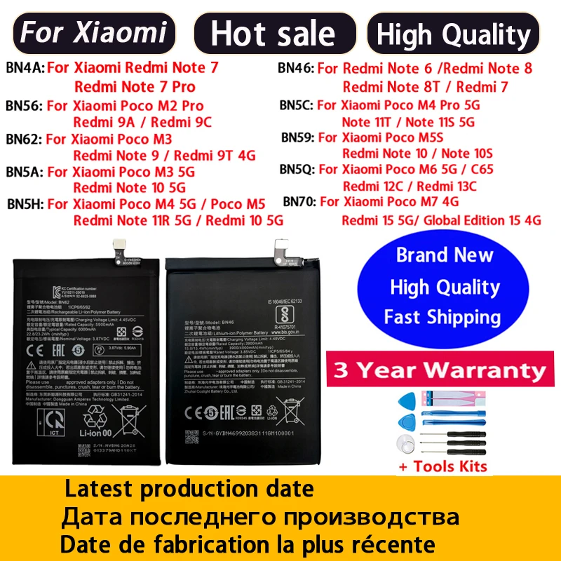 BN62 BN4A BN46 BN56 BN59 BN5C Battery For Xiaomi Poco M2 M3 M4 M5S Redmi Note 7 8 8T 9 9A 9C 9T 10 10S 11T 4G 5G Pro Batteries