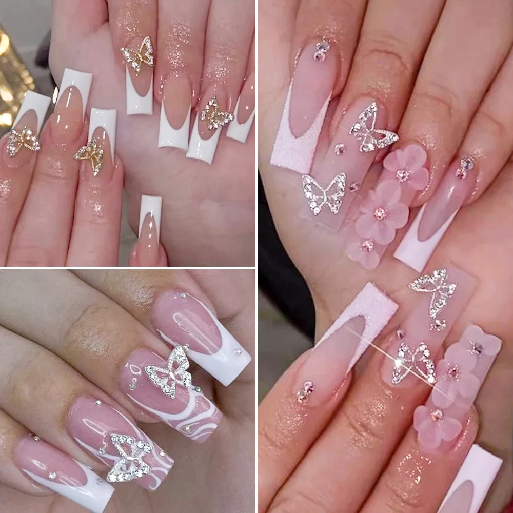 20 adet Glitter elmas kanatları Hollow kelebek tırnak Charms 3D kelebekler şekil Charms çivi için taşlar Nail Art dekorasyon malzemeleri