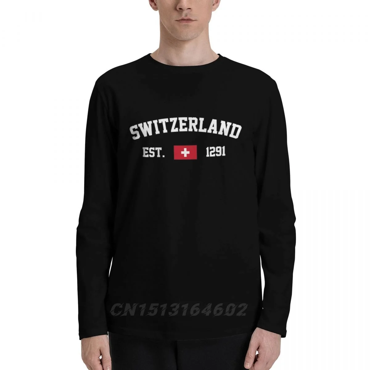 100% Cotton Switzerland Flag With EST. Year Long Sleeve Autumn T shirts Men Women Unisex Clothing LS T-Shirt Tops Tees