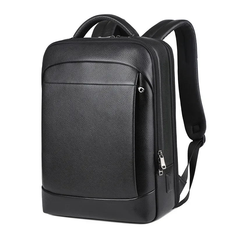 100% Genuine Leather Backpack For Men 15.6 Inch Laptop Backpack USB Charge Anti-Theft Waterproof Large Capacity Male Travel Bags