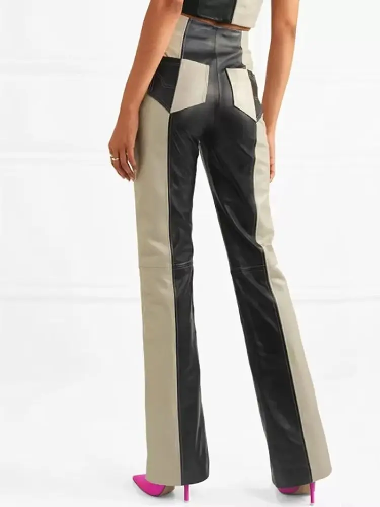 Può adattarsi a 200 cm di altezza Pantaloni in pelle di colore pieno di lunghezza di moda Primavera femminile Pantaloni in pelle pu con design diviso di alta qualità F840