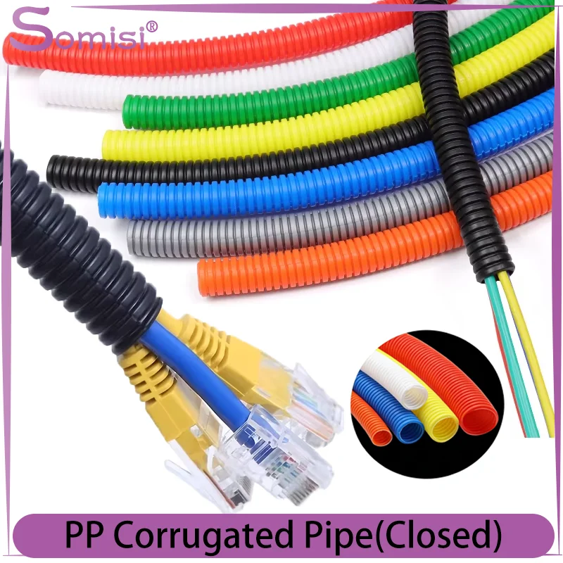 

2/5/10m Colorful PP Corrugated Conduit Closed AD7.5-34.5mm Insulated for Wire Harness Protection OrganizationTube