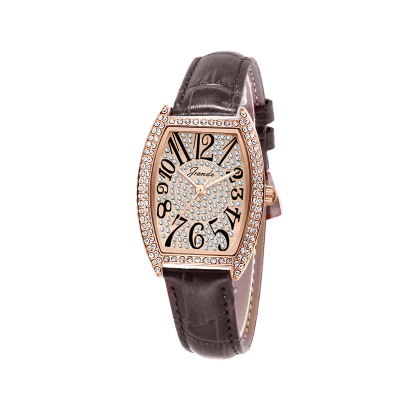 Neu in Uhren für Damen, modische Quarzuhr, originelle wasserdichte Handuhr, Tonneau-Leder, elegante Damen-Armbanduhr