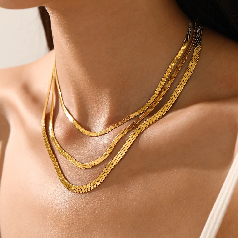 Stainless steel snake bone chain fashionfashion popular casual design 18k gold-plated necklace elegantelegant necklace