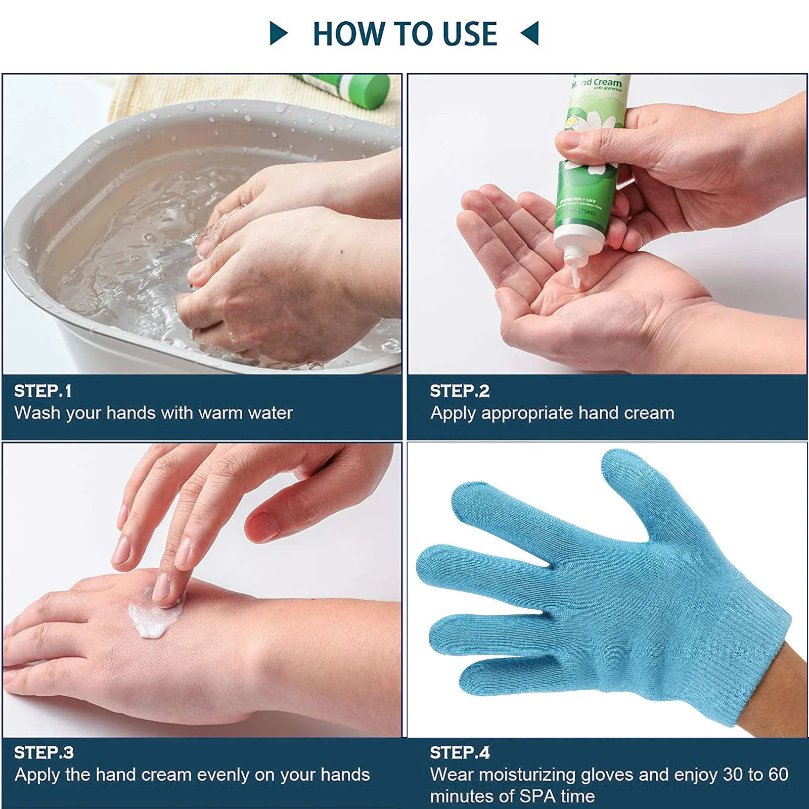 1Pair Practical Cotton Gel Moisturizing Gloves Elastic Night Gloves for Hand Therapy Prevent Dry Hard Cracked Skin