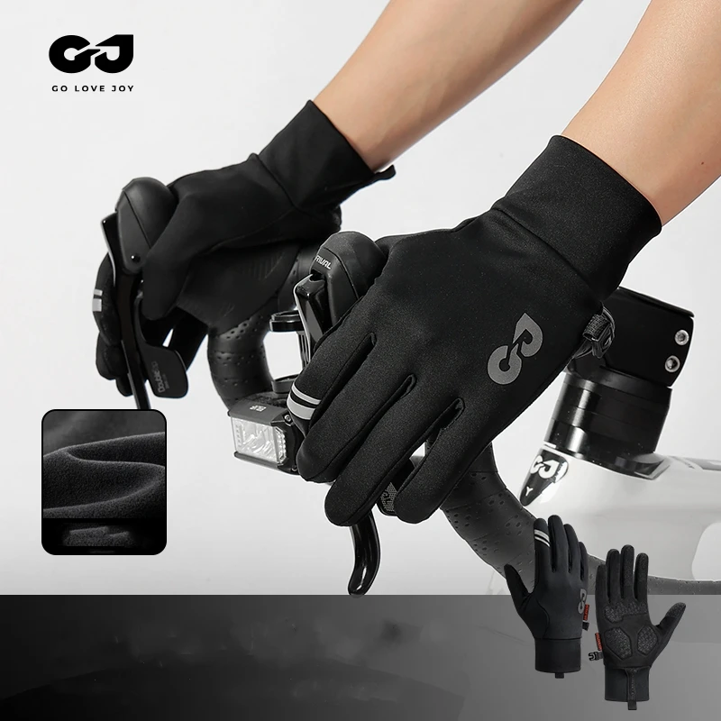 GO LOVE JOY Autumn And Winter Cycling Gloves Outdoor Sports Windproof and Plush Warm Touch Screen Thick Anti Slip Cycling Gloves