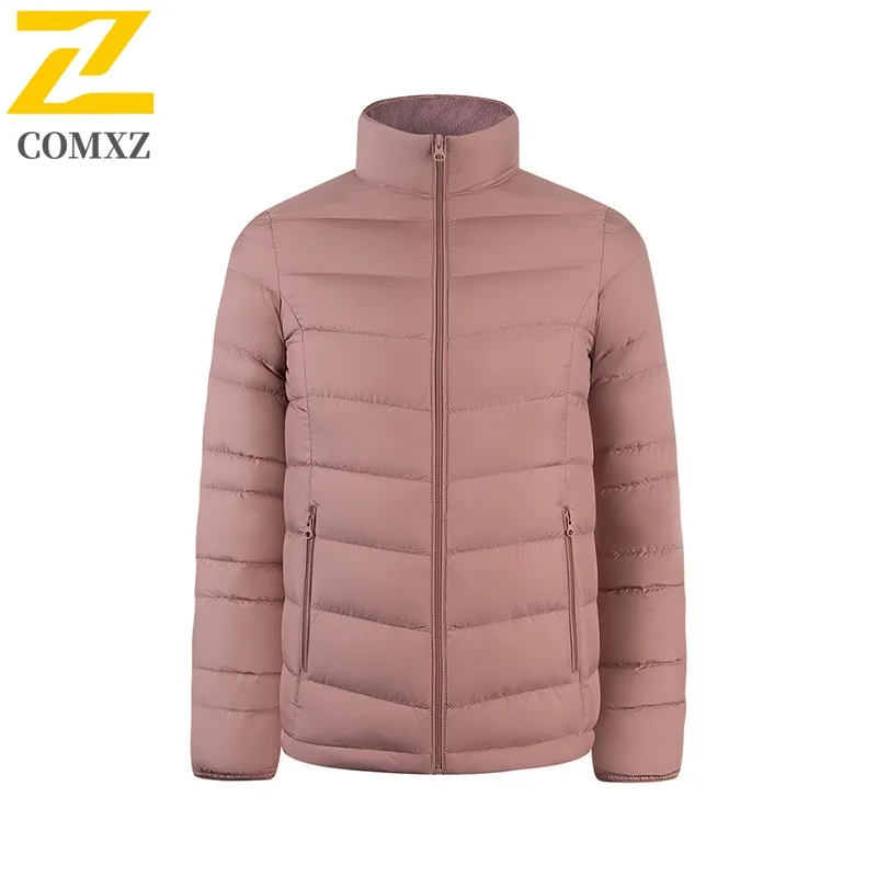 COMXZ Men Down Jacket Fashion Stand Collar Ultra Lightweight Thicken Warm Puffer Coat Solid Color Working Windproof Winter Coat