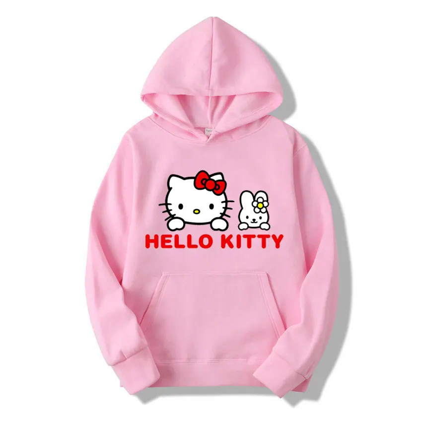 Hello Kitty Cartoon Anime Women Pullover Tops Spring Autumn Men Hoodie 2024 New Fashion Sports Couple Sweatshirt Clothes