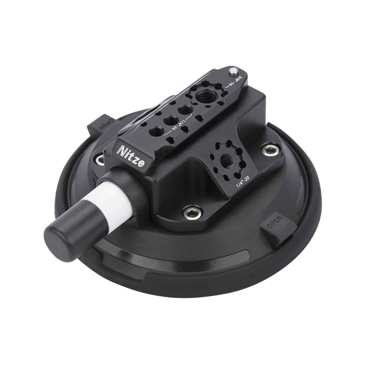 

Nitze Camera Suction Cup Mount with Built-in NATO Rail - N48-A45 multiple 1/4"-20 locating holes and 3/8"-16 ARRI locating holes