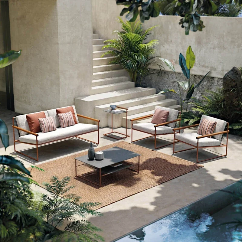 Small Table and Chair Three-Piece Set Combined Tea Table Outdoor Dining Room Table Rattan Sofa