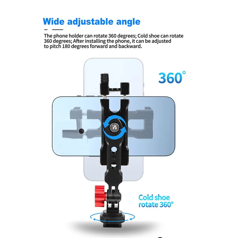 FULL-1Set Multifunctional Cold Boot Mouth Rotating Phone Clip Live Monitor Phone Holder Black