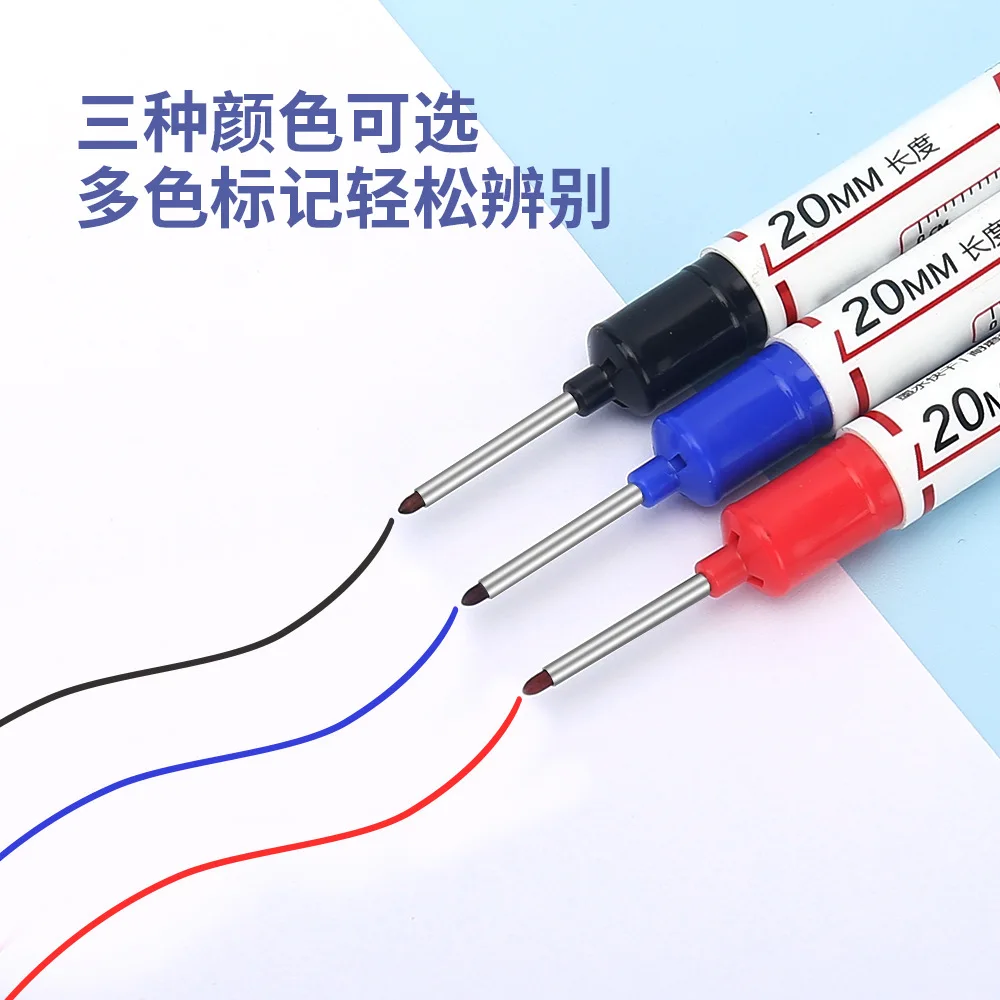 10pcs Long Tip Marking Pen Oil Waterproof Thin Head Wood Craft Pen Extended 20mm Long Head Deep Hole Black White Blue Red